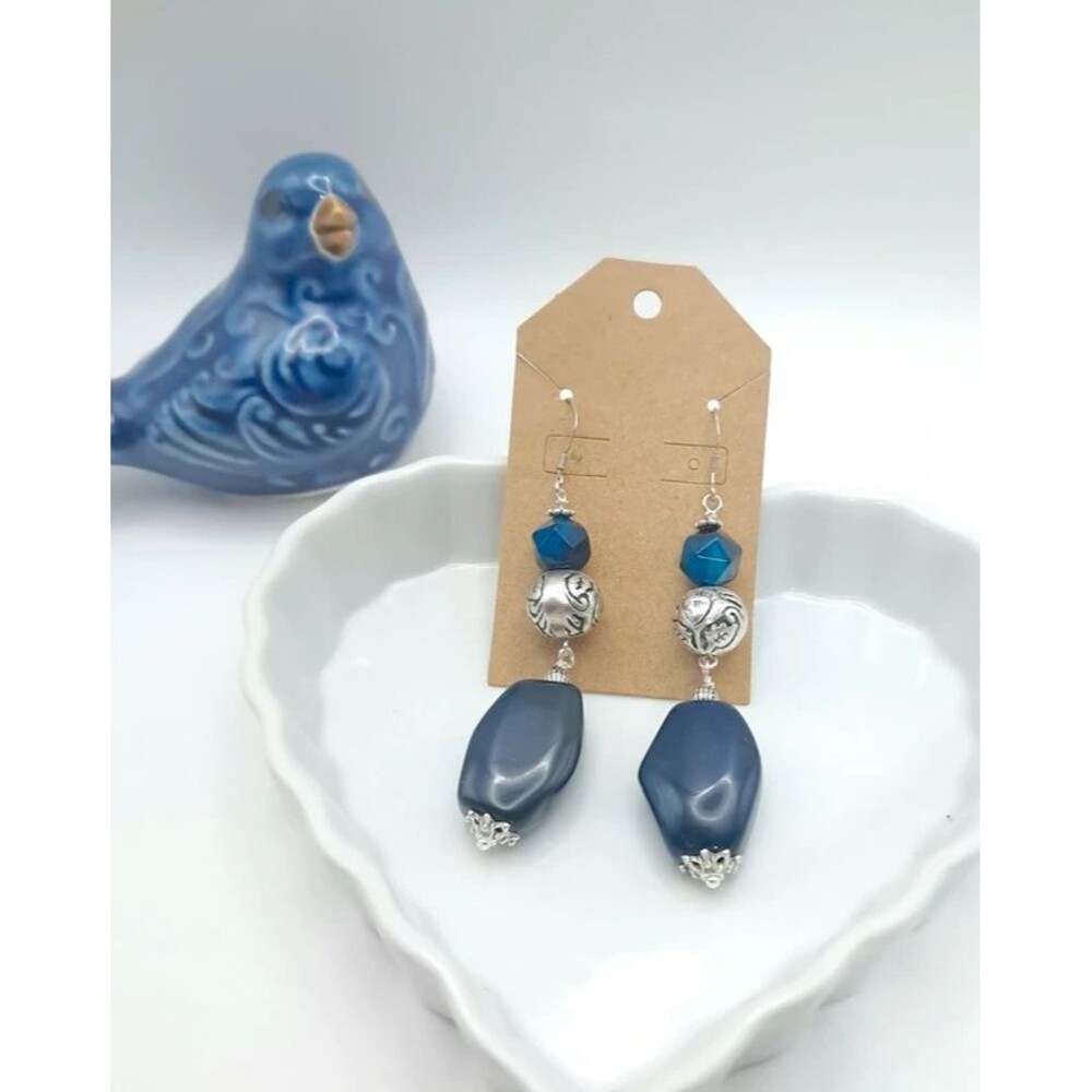Sterling Silver Blue Agate Dangle Earrings